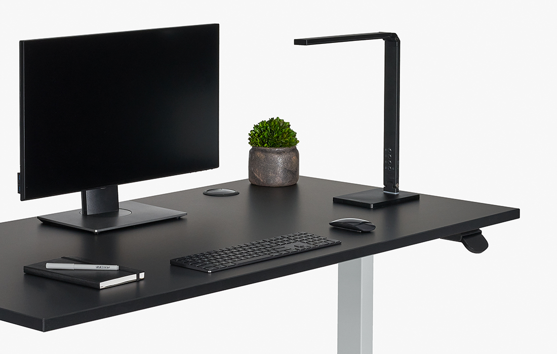 Illuminate LED Task Light with 48 x 30 Black Laminate Standing Desk