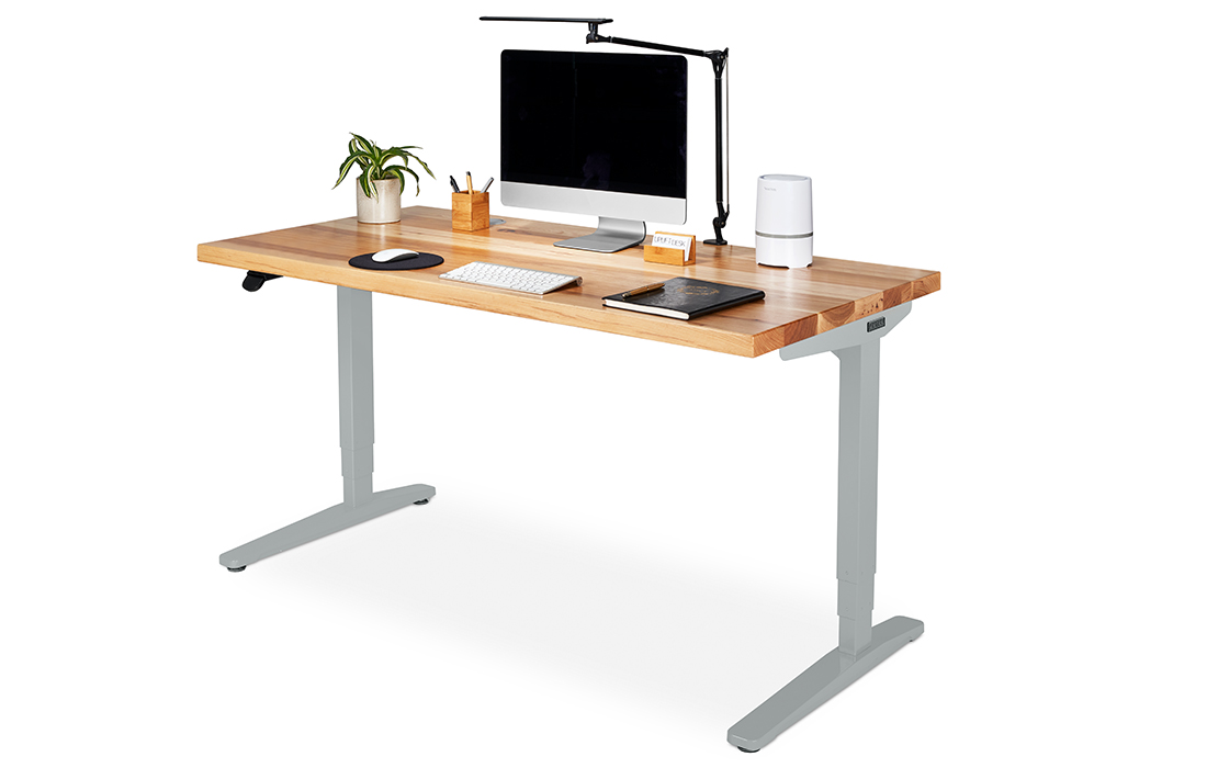 E7 LED Desk Lamp with 60 x 30 Acacia Butcher Block Solid Wood Standing Desk