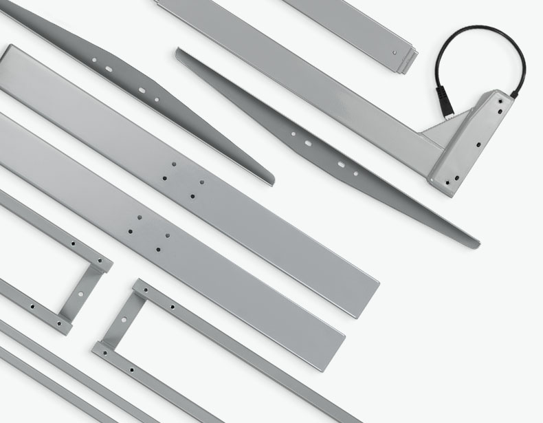 The components of a gray UPLIFT T-frame