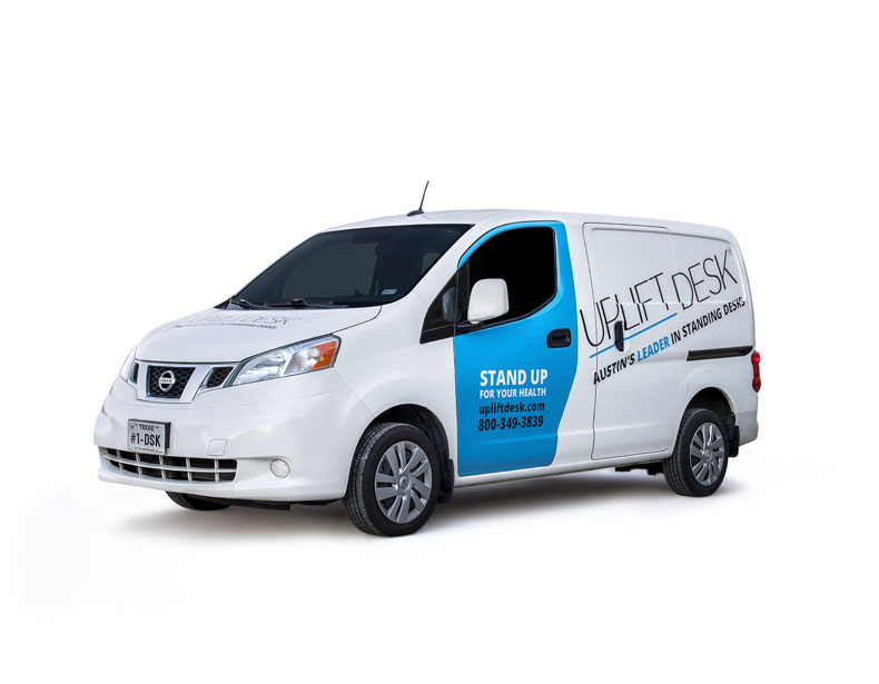 An UPLIFT Desk delivery vehicle